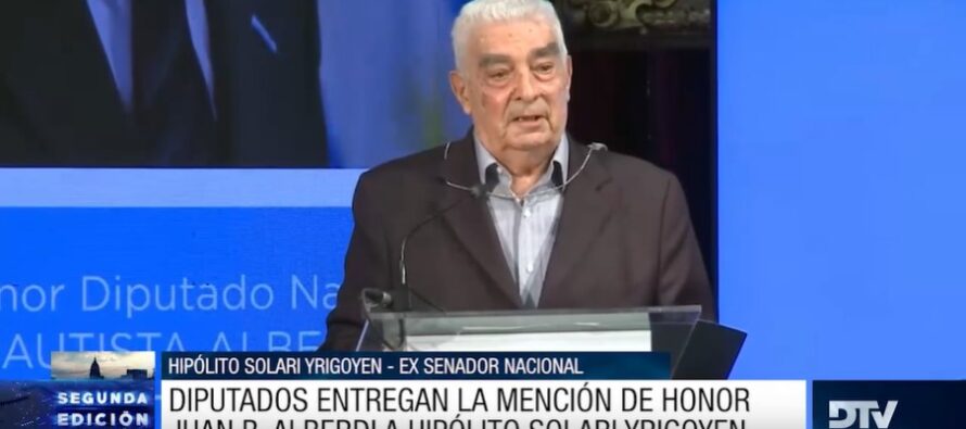 Diputados reconoció a Hipólito Solari Yrigoyen con la mención de honor «Juan B. Alberdi»