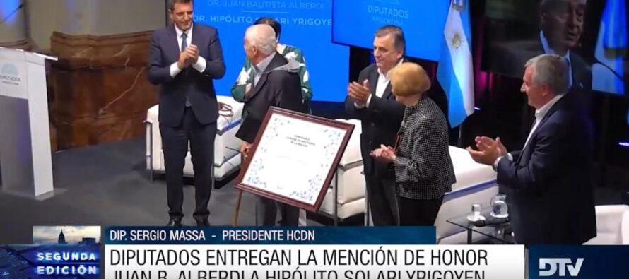 Diputados reconoció la trayectoria de Hipólito Solari Yrigoyen en el Congreso